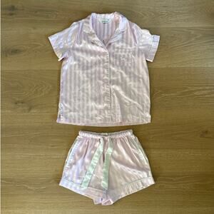 Peter Alexander PJ Shorts Set Stripes Chic Satin Size XXS Pink White